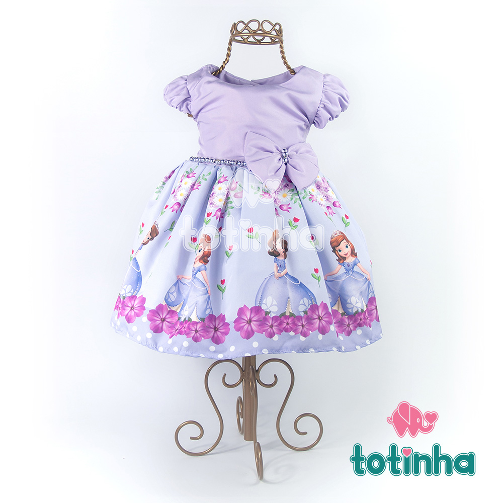 Vestido Princesinha Sofia Lilás com Flores - Totinha